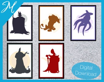 Villains Poster Prints / Set di 5 poster di film stampabili con arte murale / Decorazioni per la casa fai-da-te / Arte murale grande stampabile / Decorazione per soggiorno / Nursery