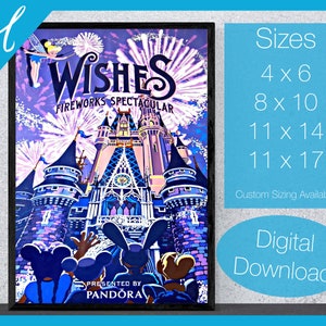 Wishes Firework Show Poster | Vintage Attraktion Poster | DIY Druckbare Wandkunst | Wohndeko | Wohnzimmer Kunst | Große Wandkunst | Kindergarten