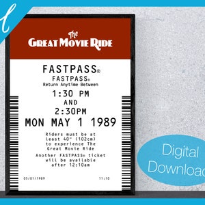 Gran póster de viaje de cine (boleto Fastpass) / Decoración casera DIY / Arte de pared grande imprimible / Decoración de la sala de estar / Dormitorio / Decoración de la pared del vivero