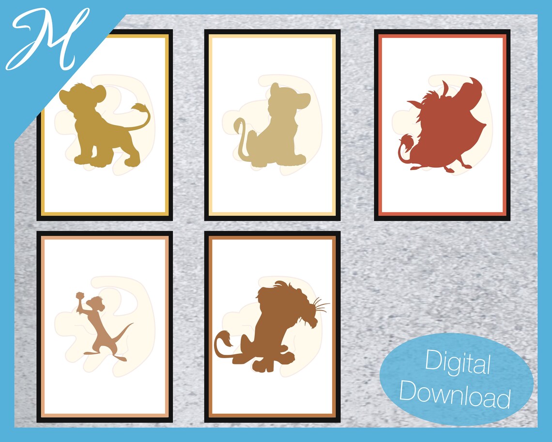 Lion King Poster Prints Set of 5 Printable Wall Art Movie Poster DIY ...