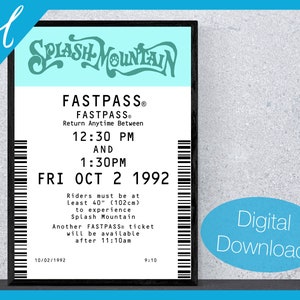 Splash Mountain Poster (Fastpass Ticket) Wandkunst | Wohndekor | Druckbare Große Wandkunst | Wohnzimmer Dekor | Attraktion Poster Wand-Dekor