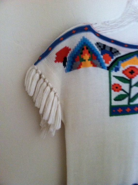 70s 80s Vintage Tribal Indian Boho Floral Sweater… - image 3