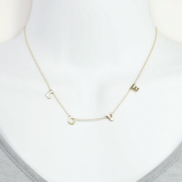 Plain Spaced Out Letters Gold Over Silver Love Choker Necklace