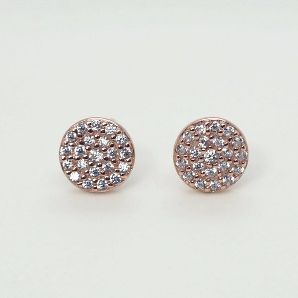 Sterling Silver 9 mm CZ  Pave Disc Stud Earring