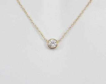 6 mm Sterling Silver Solitaire CZ Necklace