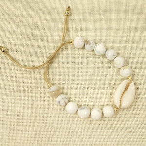 Semi Precious Stone Cowry Shell Adjustable Bracelet
