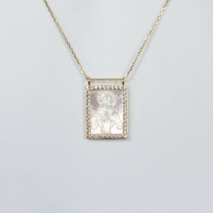 Large Single Charm CZ Bezeled Sterling Silver Scapular Style Necklace