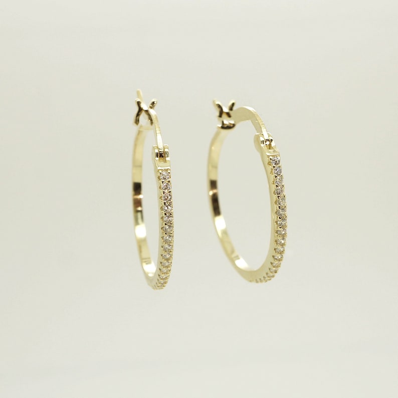 22 mm Sterling Silver CZ Thin Hoop Earring Etsy