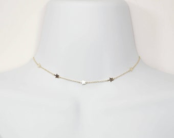 Sterling Silver on Chain Plain Star Choker Necklace