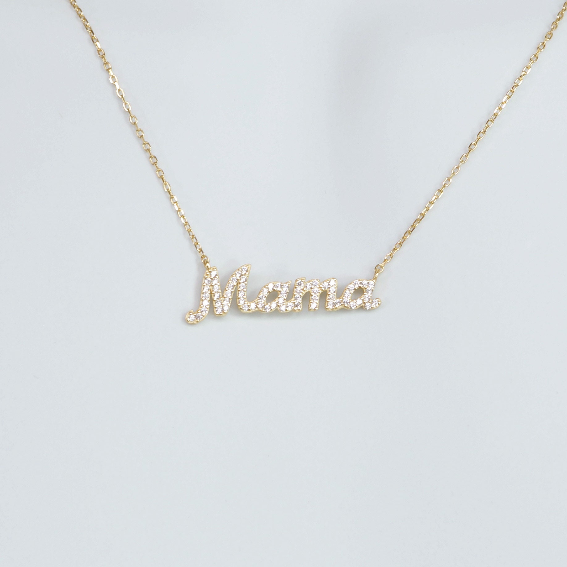 [MAMA CASAR] Two-Line Large Coin Necklace★ 人気 ★ Sterling Silver Capitalized Mama CZ Necklace - Etsy