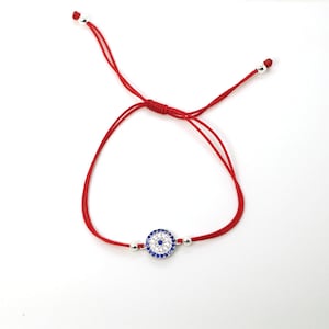 Small Sterling Silver CZ Evil Eye String Bracelet