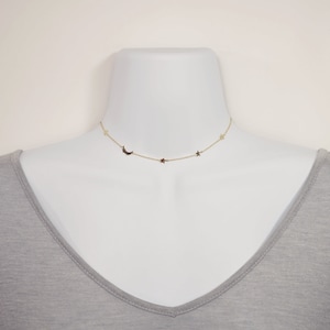 Sterling Silver on Chain Plain Star and Moon Choker Necklace