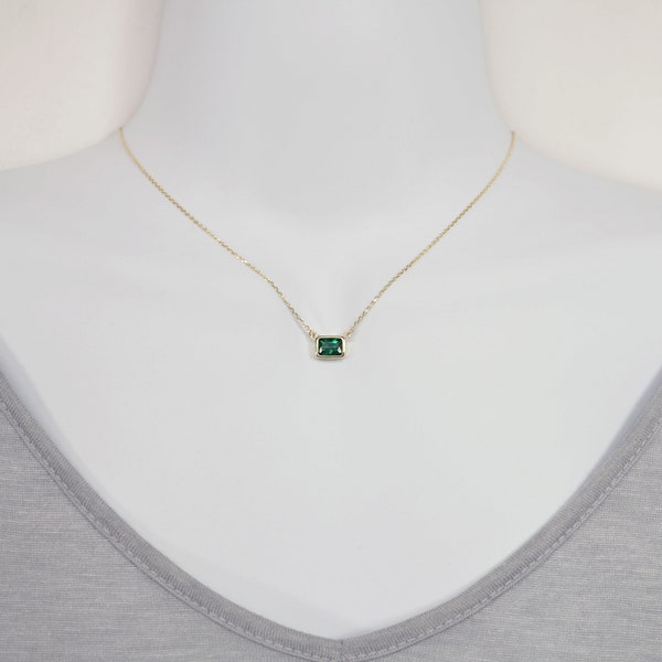 Gold Over Sterling Silver Emerald Green Bezeled Adjustable Necklace