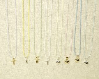 Pastel Easter Color Cross and Heart Cord Necklaces