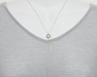 Gold Over Sterling silver CZ Evil Eye and Hamsa Lariat Necklace