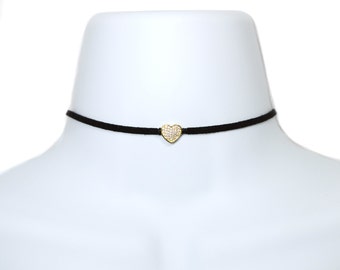 Gold Plated Sterling Silver CZ Heart Choker