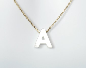 Mother of Pearl Initial Letter on Sterling Silver Chain