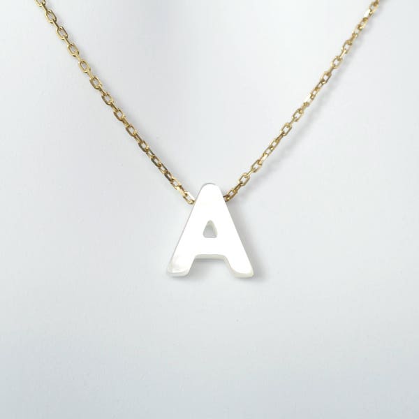 Mother of Pearl Initial Letter on Sterling Silver Chain