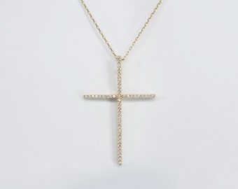 Medium Skinny Kreuz Gold über Sterling Silber Halskette