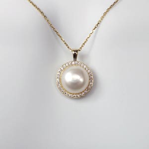 Gold Over Sterling Silver CZ Bezel Freshwater Pearl Necklace