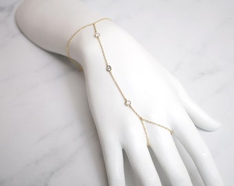 Gold Over Sterling Silver 3 CZ Hand Chain