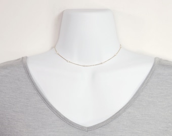 Mini Freshwater Pearl on Gold Over Sterling Silver Chain Choker