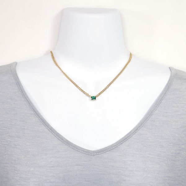 3mm Cuban Link Emerald Necklace