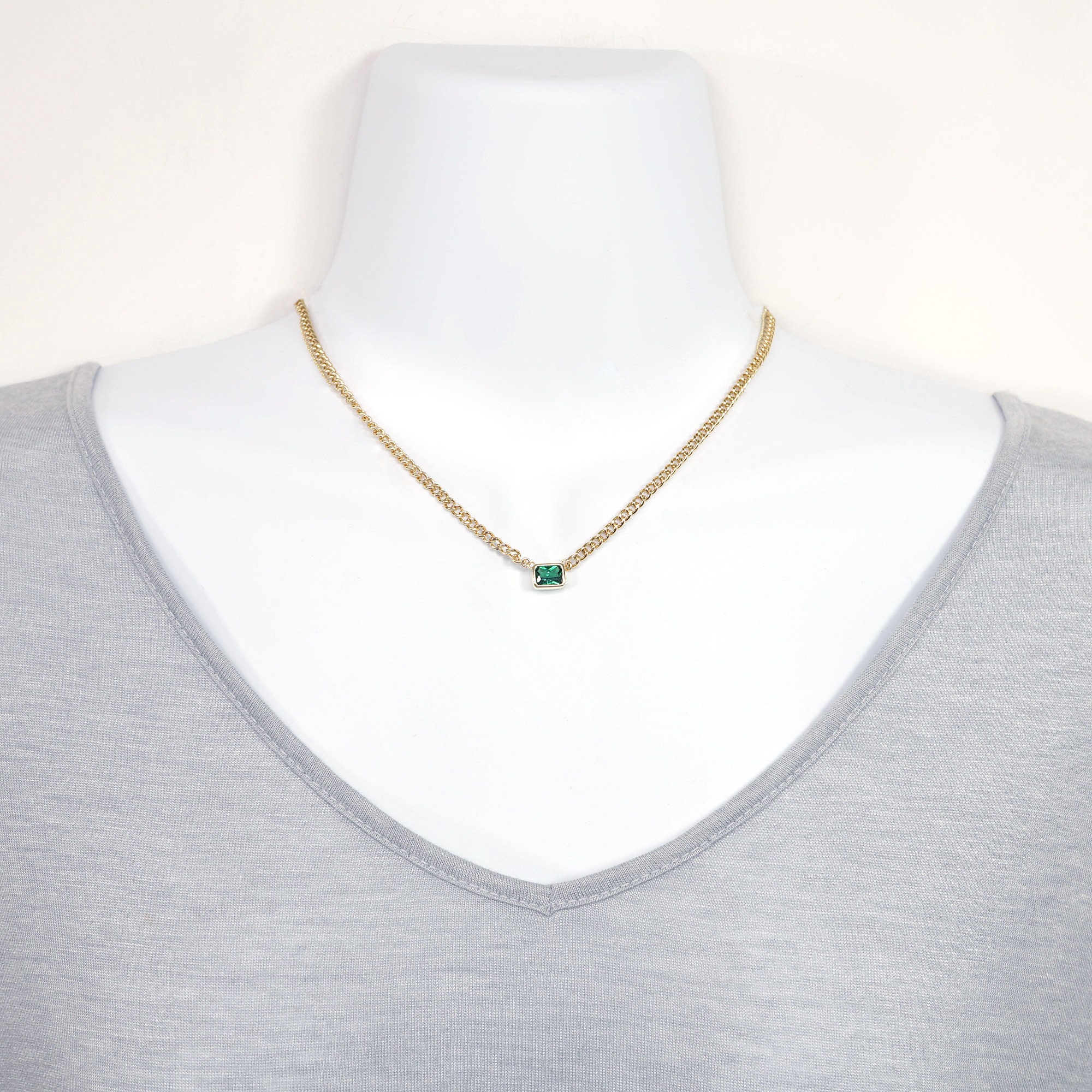 3mm Cuban Link Emerald Necklace
