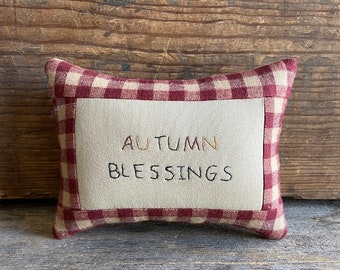 Autumn Blessings Mini Pillow. Vintage Fabric. Thanksgiving Decor. Fall Decor. Fall Pillow. Hand-stitched. Small Pillow. Mini Pillow.