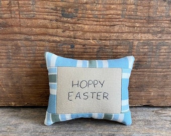 Hoppy Easter Mini Pillow. Primitive Easter Pillow. Easter Pillow. Easter Decor. Small Pillow. Hand drawn. Hand-stitched. Hand Embroidered