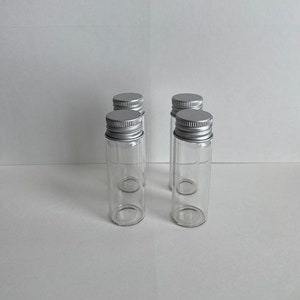 Mini Glass Jars w/Screw Lids. Set of 4 Jars. 2-1/2&quot; x 3/4&quot;. Aluminum Lids. Mini Glass Bottles. Craft Jar. Glass Container. Craft Supply