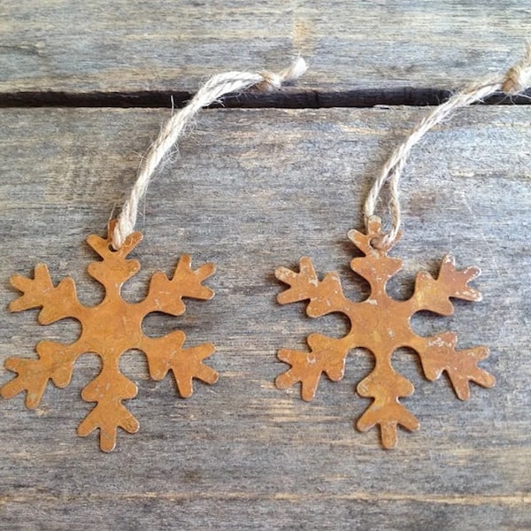 Rusty Tin Snowflake. Package of 2. Primitive Tin Snowflake Ornament. Rustic Tin Snowflake. Metal Snowflake. Snowflake Ornament.