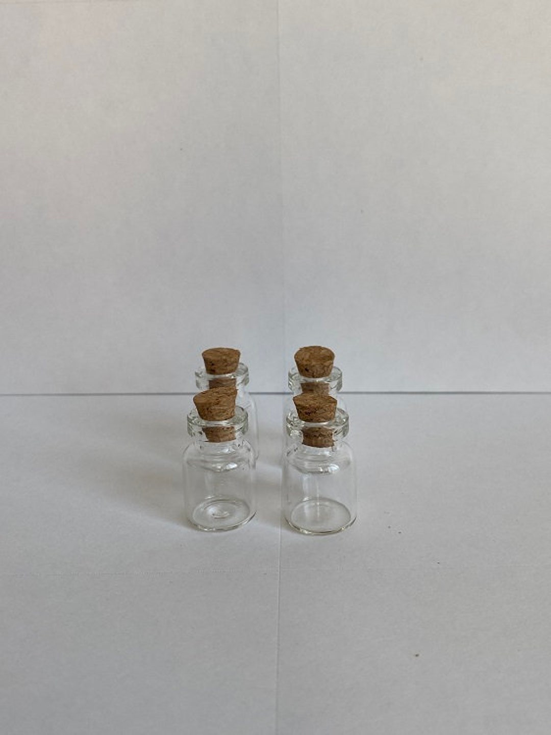 Mini Glass Jars W/cork Lids. Set of 4 Jars. 1 X 1/2. Cork Lids. Mini Bottles. Craft Jar. Bead