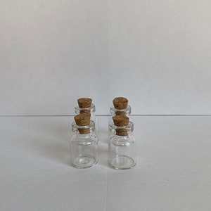 Mini Glass Jars w/Cork Lids. Set of 4 Jars. 1&quot; x 1/2&quot;. Cork Lids. Mini Bottles. Craft Jar. Bead Jar. Glass Container. Craft Supply.
