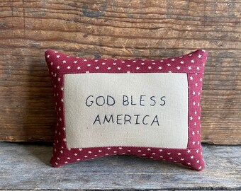 Patriotic Mini Pillow. God Bless America Pillow. 4th of July Mini Pillow. 4th of July Decor. Mini Pillow. Hand-stitched Pillow.