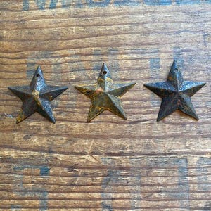 Rusty Tin Barn Star Ornament - 1-1/2&quot; Farmhouse Decor, Set of 3