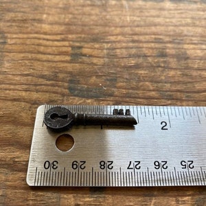 1-1/2L Mini Key. Blackened Metal Skeleton Key w/Keyhole Opening. Single Key. Decorative Skeleton Key. image 4