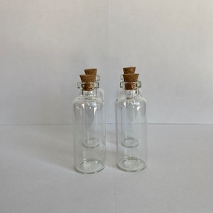 Mini Glass Jars w/Cork Lids. Set of 4 Jars. 2-3/8 x 3/4&quot;. Cork Lids. Mini Bottles. Craft Jar. Bead Jar. Glass Container. Craft Supply.