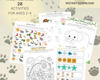 Kleinkind Tier beschäftigt Buch Vorschullernen, ruhiges Buch, Homeschool Ressourcen, Montessori Aktivität DRUCKBAR