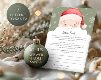 7 druckbare Briefe an Santa Vorlagenset, Sofort-Download von Kinderweihnachtsaktivität