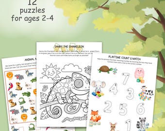 Animal Busy Book Printable, Toddler Puzzles Ages 2-4 (Digital Download)