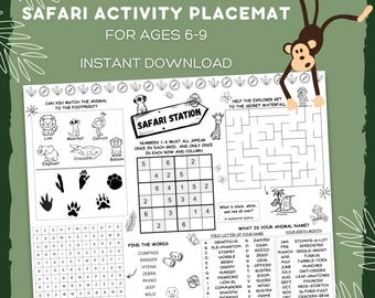 Safari Tiere Tischset: Kindergeburtstag Puzzles Gastgeschenke (Digitaler Download)