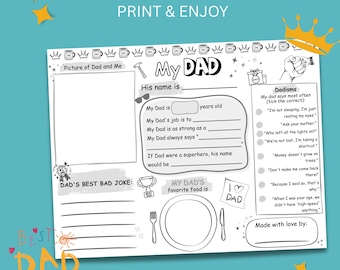 Mein Vater Aktivitäten Bogen, Vatertag Kinder Andenken (Digitaler Download)