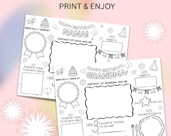 "Happy Birthday Oma Aktivitätsseite, druckbare ""Alles über meine Nana"" für Kinder (digitaler Download)"
