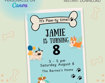 Welpen Geburtstagseinladung Vorlage: Bearbeitbare Canva Dog Party Invite (5x7 zoll) (Digitaler Download)