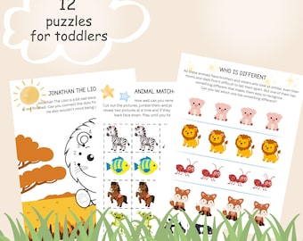 Tierpuzzle für Kleinkinder, druckbare Vorschul-Lernaktivitäten (digitaler Download)