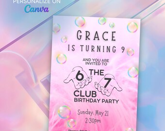 6-7 Meme Pink Geburtstagseinladung Vorlage: Bearbeitbar Canva Party Invite (5x7 zoll) (Digitaler Download)