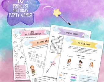 Prinzessin Birthday Party Spiele Bundle, druckbare Märchen Aktivitäten (digitaler Download)