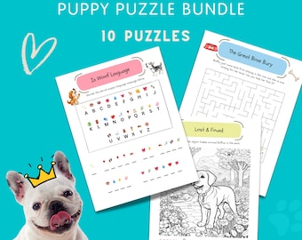 Welpen-Geburtstags-Party-Puzzle Bündel | Hunde-Party Hundespiele Aktivitätenpaket | Sofort Download