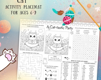Cat Party Puzzle-Tischset: Druckbarer Spielbogen für Kinder (Digitaler Download)